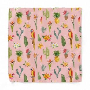 Tropical Parrot, Cactus Vintage Pattern. Bandana