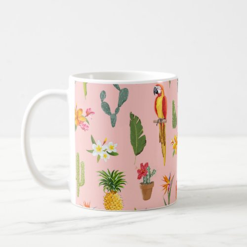 Tropical Parrot Cactus Vintage Pattern Coffee Mug
