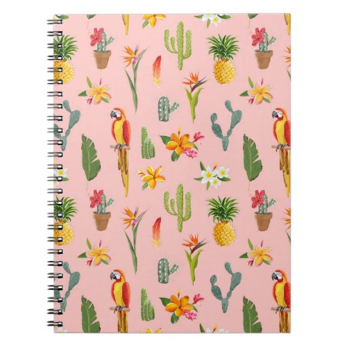 Tropical Parrot Cactus Vintage Pattern Notebook