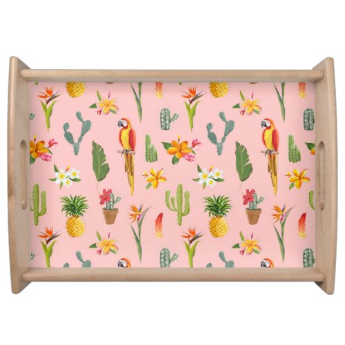 Tropical Parrot Cactus Vintage Pattern Serving Tray