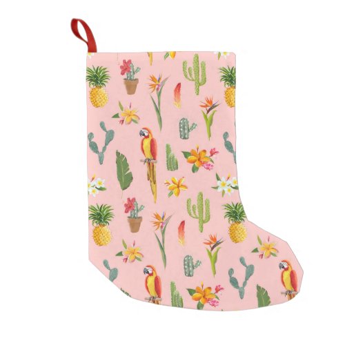 Tropical Parrot Cactus Vintage Pattern Small Christmas Stocking