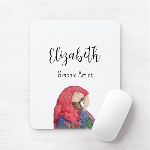 Tropical Parrot Colorful Macaw Drawing Mouse Pad