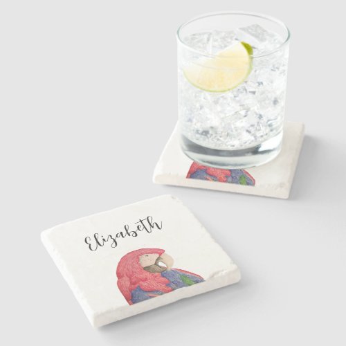 Tropical Parrot Drawing Colorful Macaw Stone Coaster