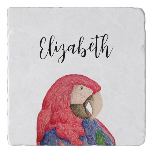 Tropical Parrot Drawing Macaw Personalized Trivet
