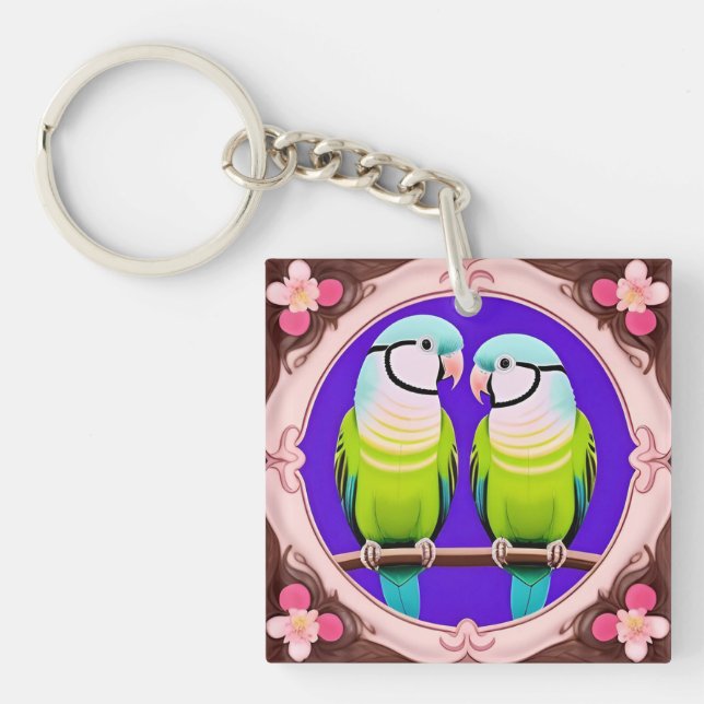 🦜 Tropical Parrot Duo Art Charm Gift 🦜 Keychain (Front)