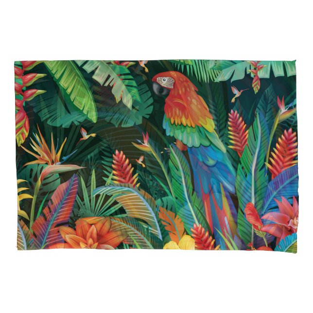 Tropical Parrot: Exotic Floral Background. Pillow Case (Front)