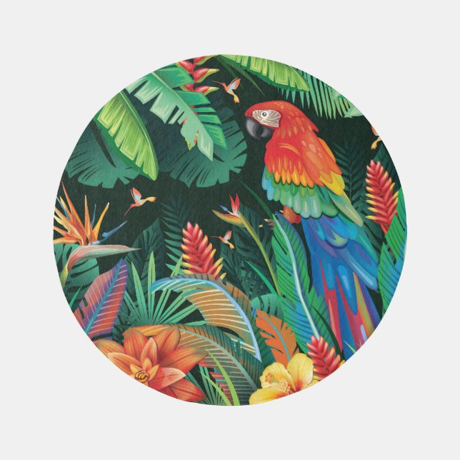 Tropical Parrot: Exotic Floral Background. Rug (Front)