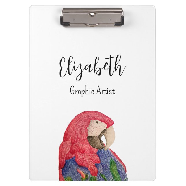 Tropical Parrot Illustration Colorful Macaw Clipboard (Front)