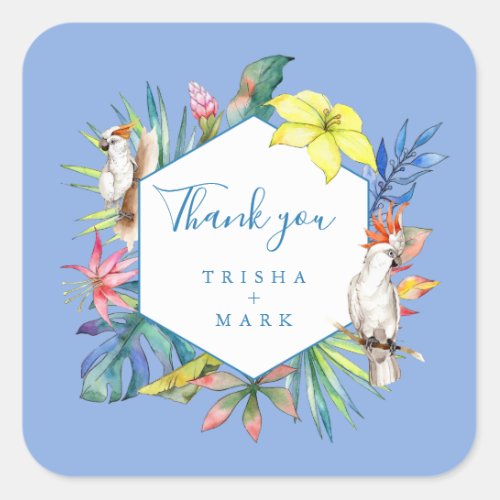 Tropical Parrot Island Beach Wedding Thank You Square Sticker