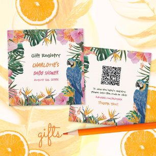 Tropical Parrot Jungle Baby Shower Gift Registry Enclosure Card