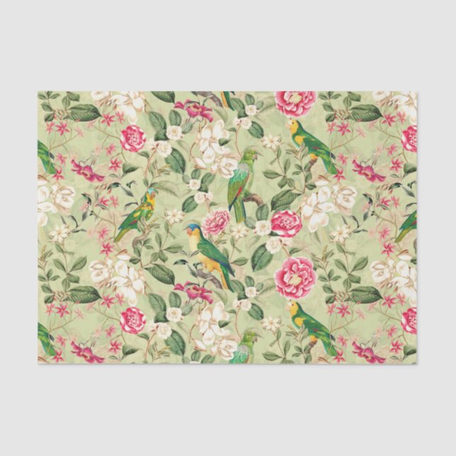 Tropical Parrot Jungle - green Tissue Paper (Front)