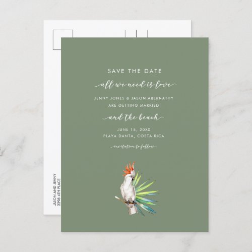 Tropical Parrot Love Beach Save the Date Announcement Postcard