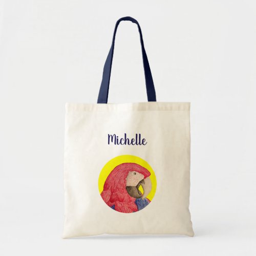 Tropical Parrot Monogram Red Macaw Yellow Tote Bag