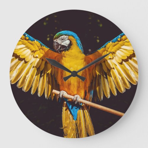 Tropical Parrot On A Perch  Large Clock