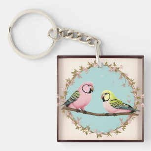🦜 Tropical Parrot Pair Branch Charm 🦜 Keychain