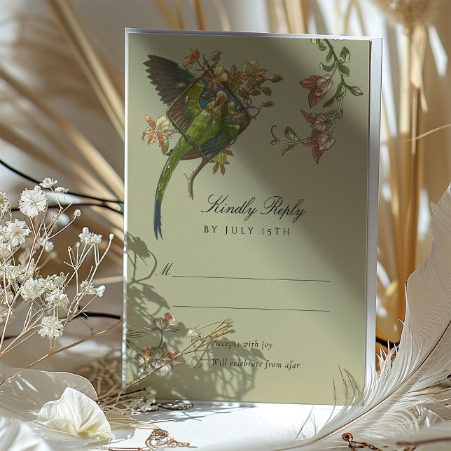 Tropical Parrot Pair Wedding RSVP Card (Creator Uploaded)