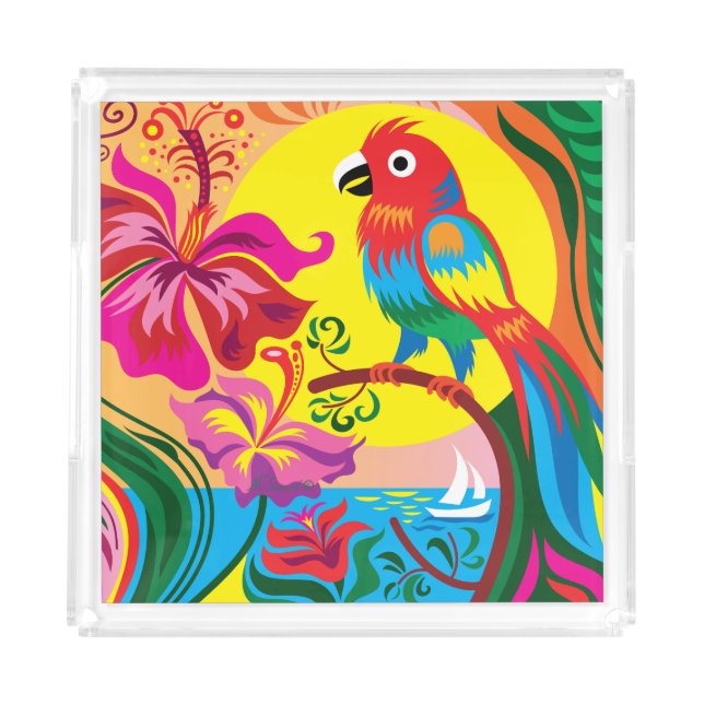Tropical Parrot Paradise Acrylic Tray (Front)