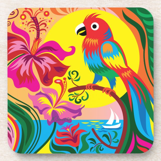 Tropical Parrot Paradise Beverage Coaster (Front)