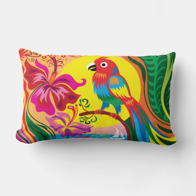 Tropical Parrot Paradise Lumbar Pillow (Front)