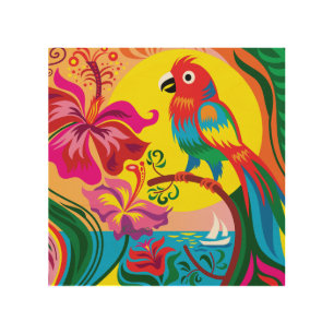 Tropical Parrot Paradise Wood Wall Art