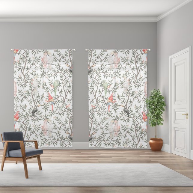 Tropical Parrot Pattern Sheer Curtains (Wide)