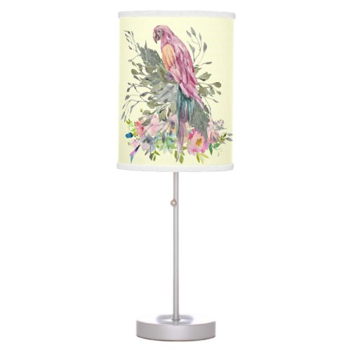 Tropical Parrot Pink Floral Table Lamp