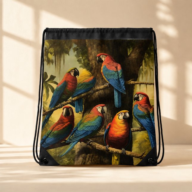 Tropical Parrot Rainforest Bird Scene Drawstring Bag (Creator Uploaded)