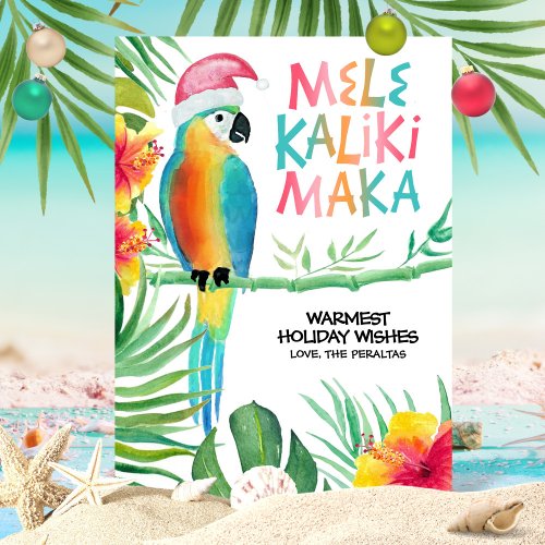Tropical Parrot Santa Mele Kalikimaka Hawaiian Holiday Card