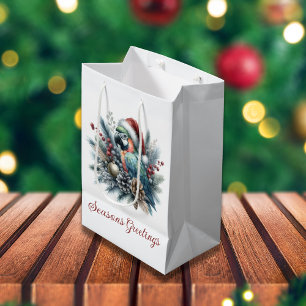 Tropical Parrot Seasons Greetings Christmas Medium Gift Bag