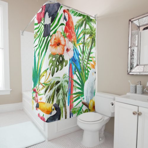 Tropical parrot shower curtain