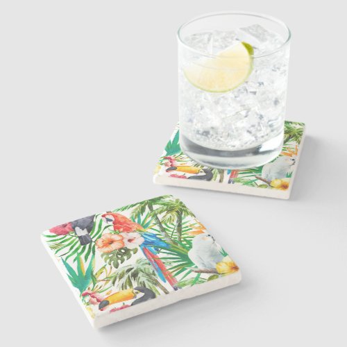 Tropical parrot stone coaster