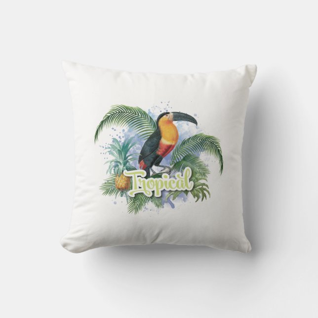 Tropical Parrot Theme Throw Pillow (Front)
