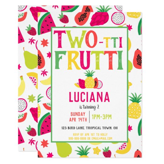 Tropical Parrot Tutti Frutti Fruit Birthday Party Invitation