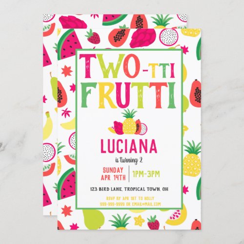 Tropical Parrot Tutti Frutti Fruit Birthday Party Invitation