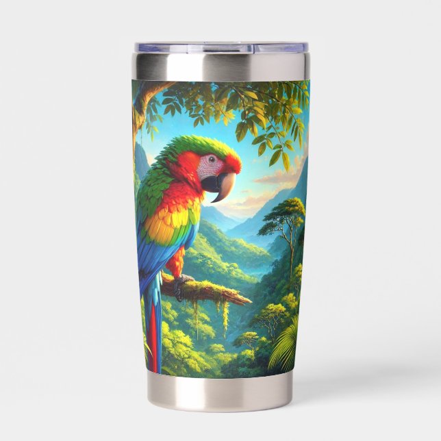 Tropical Parrot Water Bottle Insulated Tumbler (Front)