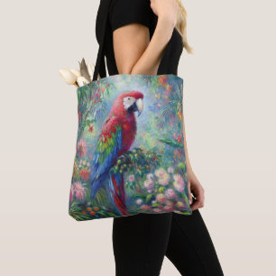 Tropical Parrot Whimsical Impressionism Junglecore Tote Bag
