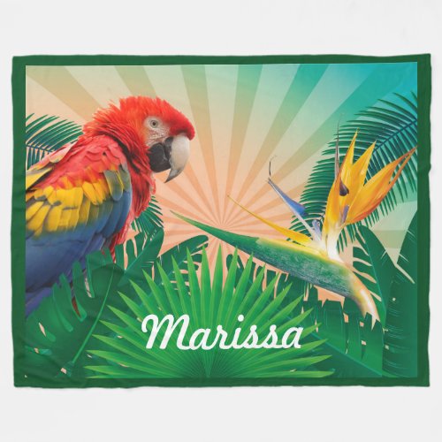 Tropical Parrot WIth Personalized Name or Quote Fleece Blanket