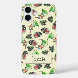 Tropical Parrots and Floral Pattern Personalised iPhone 16 Plus Case