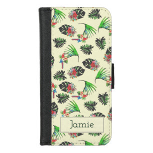 Tropical Parrots and Floral Pattern Personalised iPhone 8/7 Wallet Case