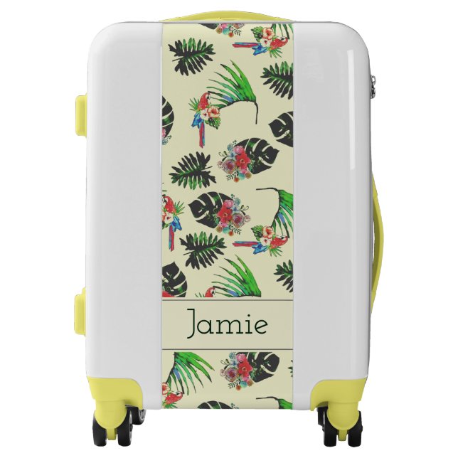 Tropical Parrots and Floral Pattern Personalised Luggage (Front)