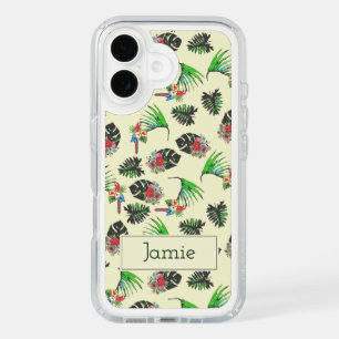 Tropical Parrots and Floral Pattern Personalised iPhone 16 Case