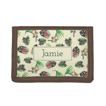 Tropical Parrots And Floral Pattern Personalised Trifold Wallet by MissMatching at Zazzle