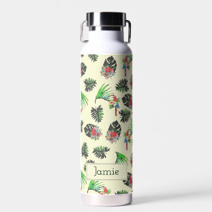 Tropical Parrots and Floral Pattern Personalised Water Bottle