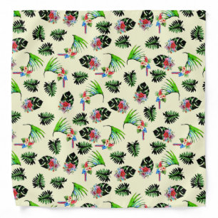 Tropical Parrots and Floral Watercolor Pattern Bandana