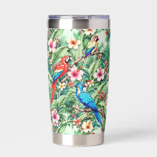 Tropical Parrots and Hibiscus in the Jungle Insulated Tumbler