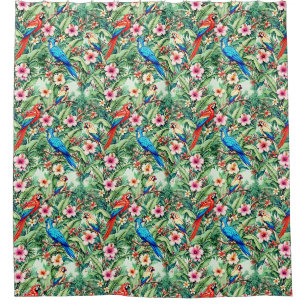 Tropical Parrots and Hibiscus in the Jungle Shower Curtain