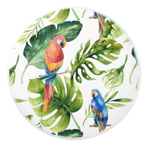 Tropical Parrots and Palms Coastal Living Design Ceramic Knob