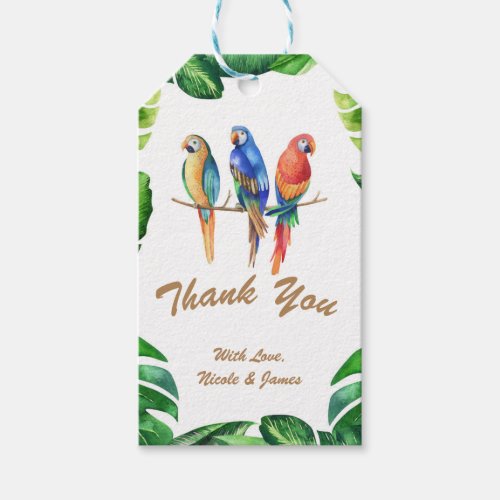 Tropical Parrots Birds  Leaves Birthday Party Gift Tags