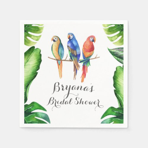 Tropical Parrots Birds  Leaves Birthday Party Paper Napkins