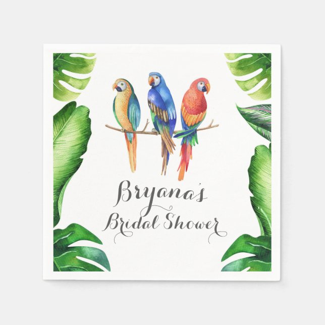Tropical Parrots Birds & Leaves Birthday Party Paper Napkins (Front)